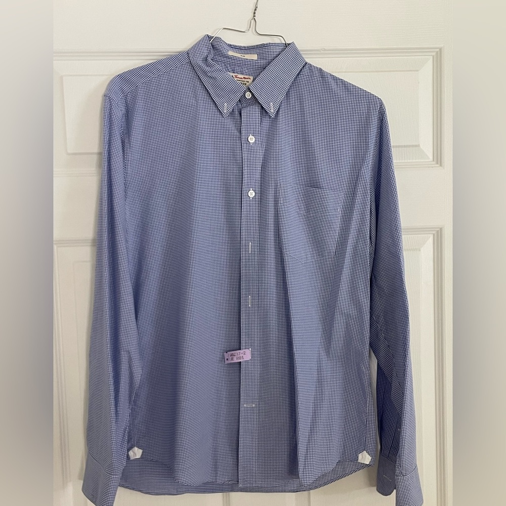Blue and white gingham Thomas Mason J. Crew long sleeve, slim fit button down